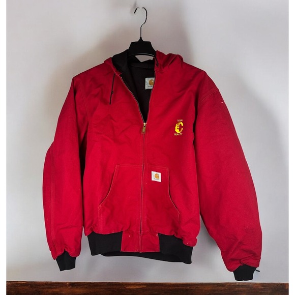 Carhartt Other - Carhartt Distressed Red Lined Hooded Jacket USA Coat *Company Logo XL Tall